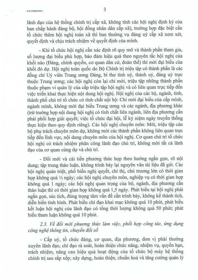 TOÀN VĂN: Kết luận số 226-KL/TW chấn chỉnh lề lối làm việc, nâng cao hiệu quả hoạt động của hệ thống chính trị.- Ảnh 3. TOÀN VĂN: Kết luận số 226-KL/TW chấn chỉnh lề lối làm việc, nâng cao hiệu quả hoạt động của hệ thống chính trị.- Ảnh 3.